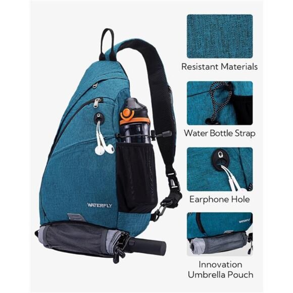 WATERFLY Sling Bag Crossbody Backpack: Over Shoulder Daypack Casual Cross Chest - Picture 4 of 7